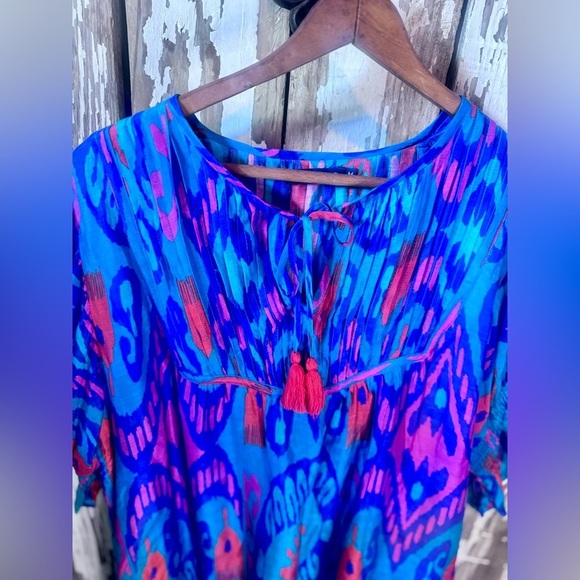 La Plage Celerie Dress Isle Ikat Turquoise Multi Size Medium - Picture 5 of 13